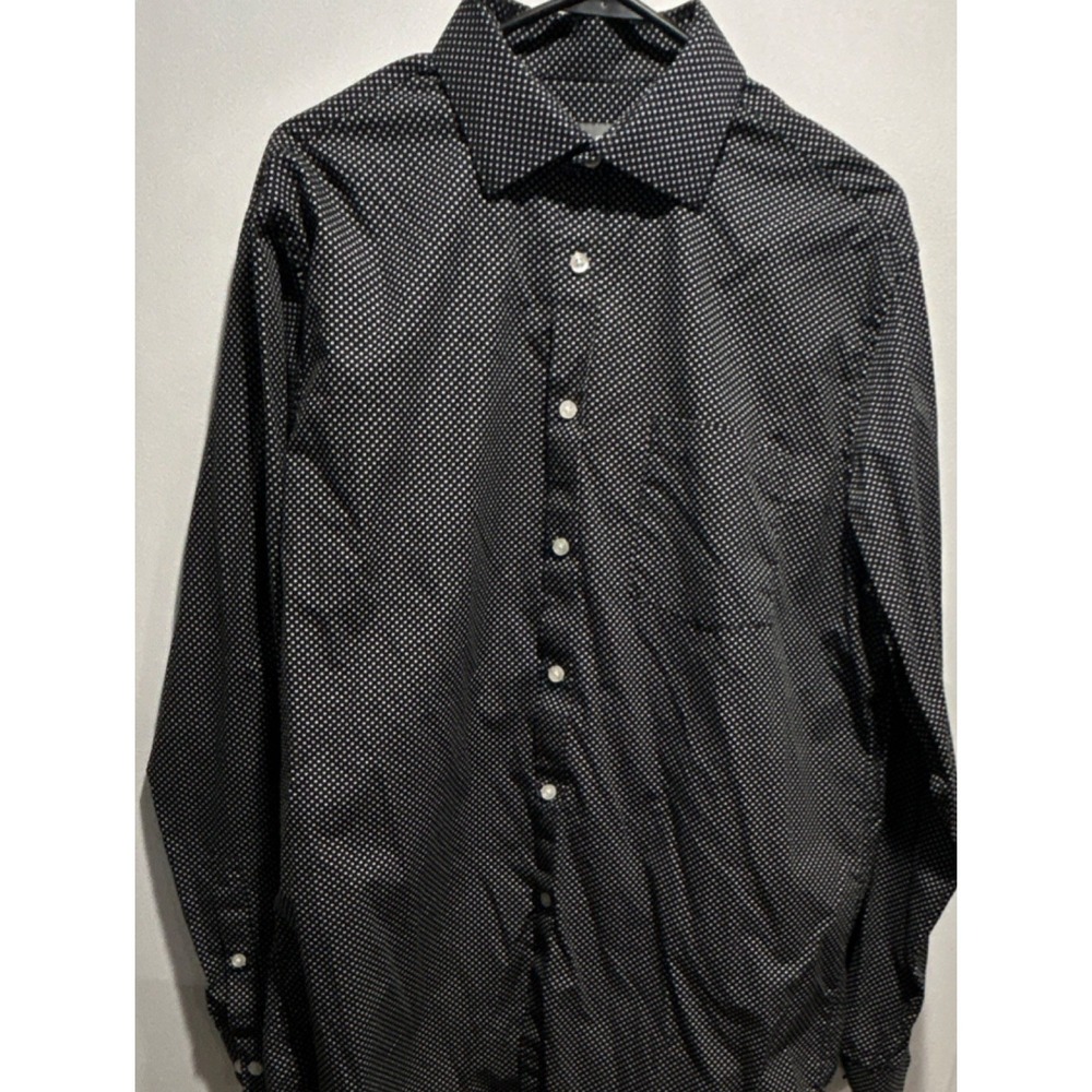 Michael Kors Men's Black White Geometric Dress Shirt L 16-16.5 34/35 Long Sleeve